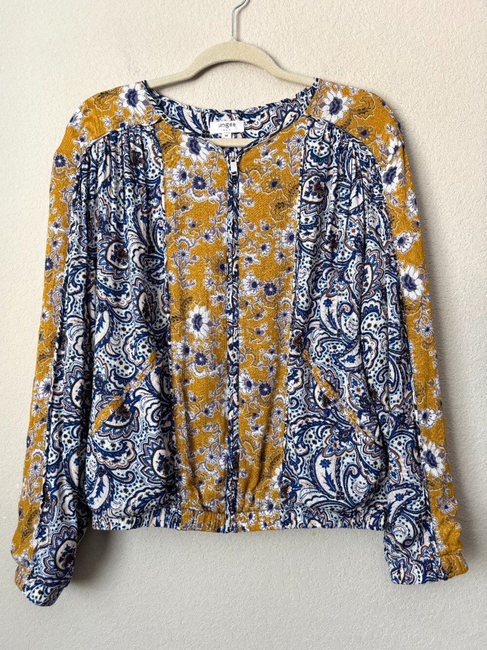 Umgee Boho Floral Mixed Print Zip Up Lightweight Layering Jacket